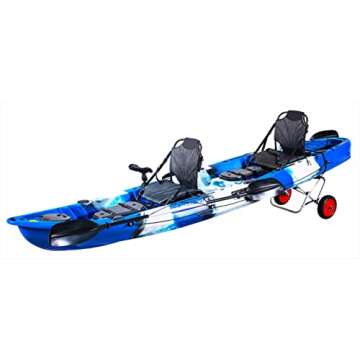 Tandem Fishing Angler Kayak | 2 or 3 Person | 12.5’ sit on top | 550lbs Capacity w/Kayak Trolley| Ocean Lakes Rivers | Adult Youths Kids Family | Pesca canoas caiaques caña pescar kyak cayac Personas