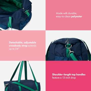 THIRTY-ONE Gifts Packaway Duffle Bag, Foldable Travel Bag for Gym Essentials and Weekend or Overnight Trips, Navy & Leaf Green Colorblock