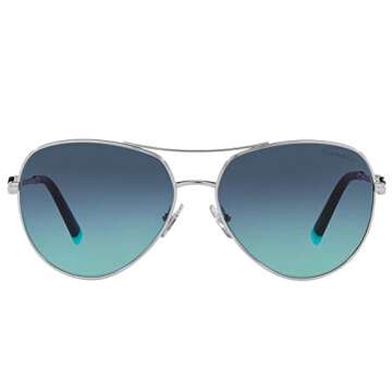 Tiffany & Co. Woman Sunglasses Silver Frame, Azure Gradient Blue Lenses, 59MM