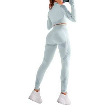 EUYZOU Womens High Waisted Workout Sets 2 Piece - Seamless Sports Legging long Sleeve Crop Top Yoga Gym Outfits