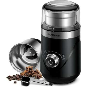 SHARDOR Adjustable Coffee Bean Grinder Electric, Herb/Spice Grinder, Espresso Grinder with 1 Removable Stainless Steel Bowl, Black