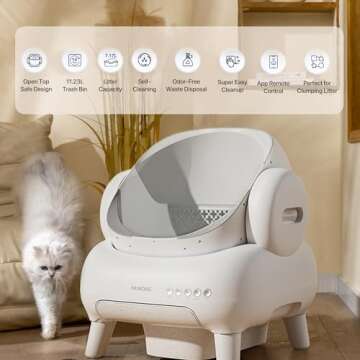 M1 Lite Open-Top Self Cleaning Cat Litter Box, Automatic Cat Litter Box with APP Control, Safety Protection, 1 Roll Waste Bag