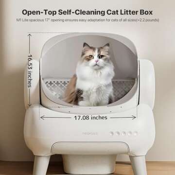 M1 Lite Open-Top Self Cleaning Cat Litter Box, Automatic Cat Litter Box with APP Control, Safety Protection, 1 Roll Waste Bag