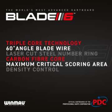 WINMAU Darts Blade 6 Triple Core Carbon Professional PDC Dartboard with Official Tournament Specifications | Endorsed by The PDC