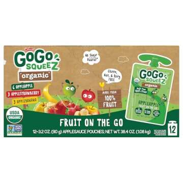 GoGo squeeZ Organic Fruit on the Go Variety Pack, Apple/Banana/Strawberry, 3.2 oz. (12 Pouches) - Made from Organic Apples, Bananas & Strawberries - Gluten Free Snacks - Nut & Dairy Free - Vegan Snack