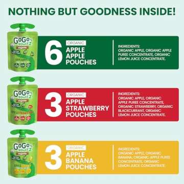 GoGo squeeZ Organic Fruit on the Go Variety Pack, Apple/Banana/Strawberry, 3.2 oz. (12 Pouches) - Made from Organic Apples, Bananas & Strawberries - Gluten Free Snacks - Nut & Dairy Free - Vegan Snack