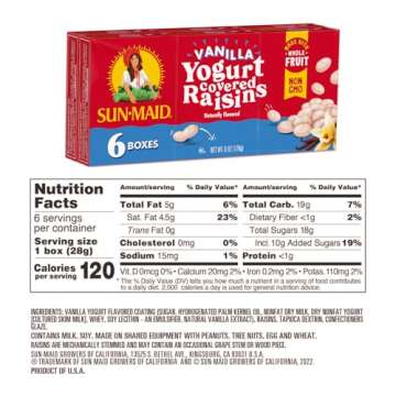 Sun-Maid Bundle Vanilla Yogurt Coated Raisins - (6 Pack) 1 oz Snack-Size Box + California Sun-Dried Raisins - (6 Pack) 1 oz Snack-Size Box