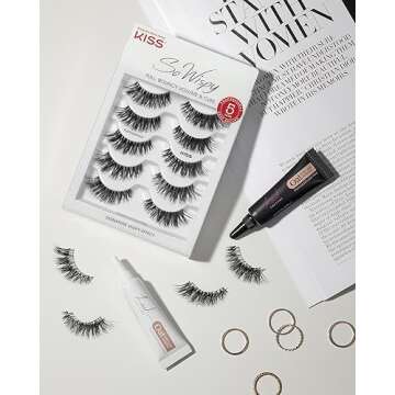 KISS Blowout, False Eyelashes, 'Pompadour', 16 mm, Includes 5 Pairs Of Lashes, Contact Lens Friendly, Easy to Apply, Reusable Strip Lashes, Glue On Lashes