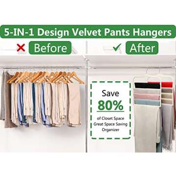 Closet Organizers and Storage,Magic Pants Hangers Space Saving,Velvet Hangers for Organization and Storage,Dorm Room Essentials for College Students Girls,Home Organization Scarf Hangers-5 Pack