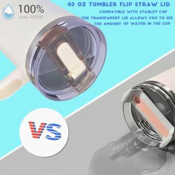 40oz Tumbler Detachable Flip Straw Lid for Stanley Cup Accessory, Lids for Stanley Cups, Leak Proof Lids with Stanley Cup, Accessories Compatible with Stanley Cups Cover (Cream & Cream)