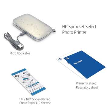 HP Sprocket Select Portable 2.3x3.4" Instant Photo Printer (Eclipse) Print Pictures on Zink Sticky-Backed Paper from your iOS & Android Device.,White