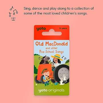 Yoto Old Macdonald & Other Pre-School Songs – Kids Musical Card for Use with Player & Mini All-in-1 Audio Device, Screen-Free Listening with Fun Singalong Music for Playtime & Travel, Ages 1+