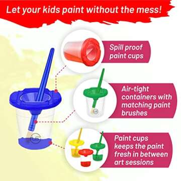 Kids Painting Set, Washable Paint for Kids with Paint Cups and Toddler Paintbrushes, Non Toxic Washable Finger Paints 2 oz Each, Toddler Painting Supplies