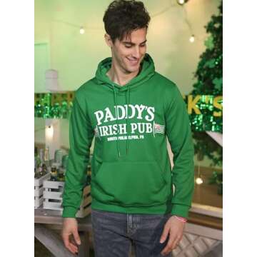 Arvilhill Men's St Patrick's Day Hoodie Shamrock 4 Leaf Classic Festival Soft Party Irish Sweatshirt Green Paddy's Irish L