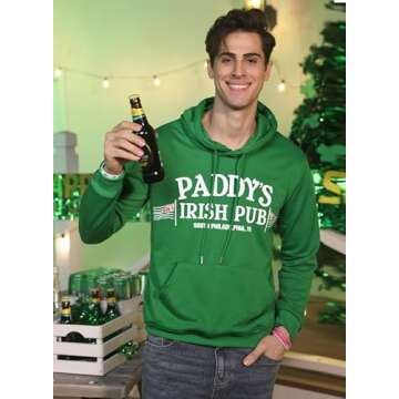 Arvilhill Men's St Patrick's Day Hoodie Shamrock 4 Leaf Classic Festival Soft Party Irish Sweatshirt Green Paddy's Irish L