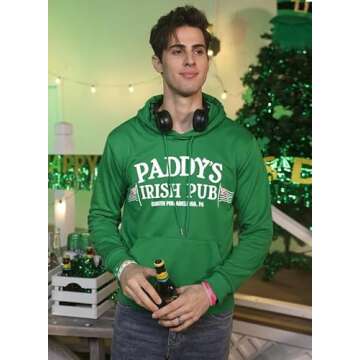 Arvilhill Men's St Patrick's Day Hoodie Shamrock 4 Leaf Classic Festival Soft Party Irish Sweatshirt Green Paddy's Irish L