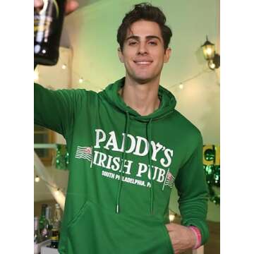 Arvilhill Men's St Patrick's Day Hoodie Shamrock 4 Leaf Classic Festival Soft Party Irish Sweatshirt Green Paddy's Irish L