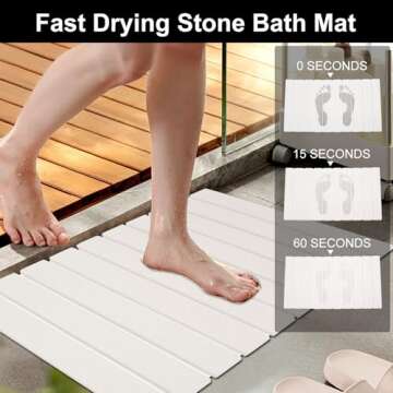 Shonmogar Stone Bath Mat,24 x 15.4 Inch Non-Slip Diatomaceous Earth Bath Mat,Quick Dry Stone Bath Mats for Bathroom,Rollable Shower Mat,Super Absorbent Stone Drying Mat for Bahtroom Shower Floor