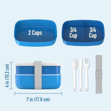 Bentgo Classic - Adult Bento Box, All-in-One Stackable Lunch Box Container with 3 Compartments, Plastic Utensils, and Nylon Sealing Strap, BPA Free Food Container (Blue)