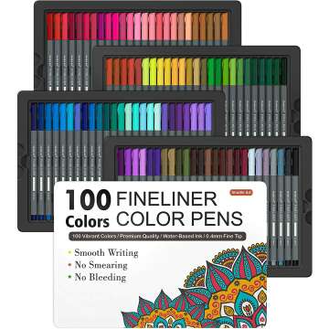 Shuttle Art Fineliner Pens, 100 Colors 0.4mm Fineliner Color Pen Set Fine Line Drawing Pen Fine Point Markers Perfect for Adult Coloring Books Drawing and Journal Art Projects