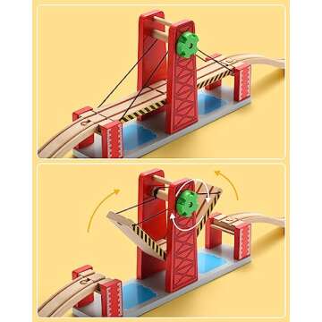 SainSmart Jr. Wooden Train Set Accessories, Lifting Bridge Set, Compatible with Brio, Thomas, Melissa and Doug