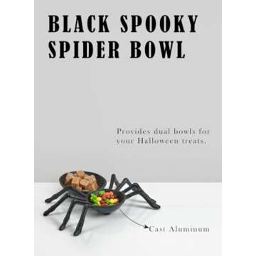 Serene Spaces Living Black Spooky Spider Bowl - Cast Aluminum Dish for Halloween Treats, Candy Holder, Halloween-Themed Party Decor, Fun & Eerie Holiday Serving Tray, 10" Long, 11.5" Wide & 2.5" Tall