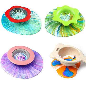 Acrylic Pouring Strainers, Angela&Alex 5 PCS Flow Painting Tools Christmas DIY Kits Drawing Sets Flower Strainers Plastic Silicone Drain Basket Unique Pattern Train Art Supplies