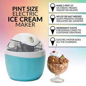 Nostalgia Electric Ice Cream Maker - Old Fashioned Soft Serve Ice Cream Machine Makes Frozen Yogurt or Gelato in Minutes - Fun Kitchen Appliance - Modern Style - Blue - 1 Pint