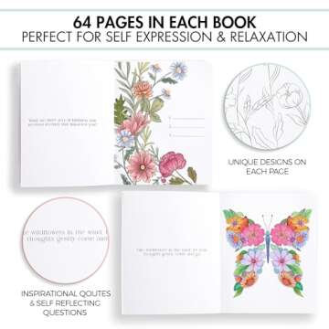 Beautiful Adult Coloring Book Set of 2 for Relaxation - Gratitude and Mindfulness Books with Inspirational Quotes Making it a Great Gift - Perfect Stress-Relieving Books Fun to Color for Women