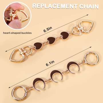 2Pcs Bag Extender Chain Heart Moon Purse Strap Extenders for Handbags Purse Extender Chain Gold Chain Purse Strap Replacement Brown Purse Accessories Bag Charms for Handbags Purse Making Supplies