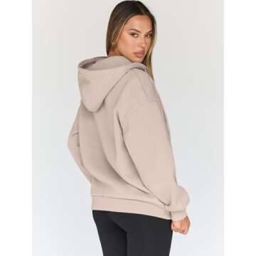 Trendy Queen Womens Zip Up Hoodies Oversized Sweatshirts Fall Fashion Outfits Sweaters Casual Jackets 2025 Winter Clothes Apricot M