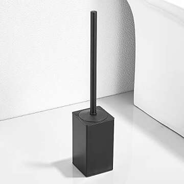 Freestanding Toilet Brush Holder for bathrooms 304 Stainless Steel Toilet Brush Stand Square Storage and Organization Rust Resistant 17-inch high Matte Black Finished