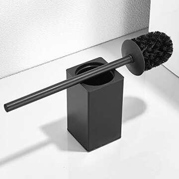 Freestanding Toilet Brush Holder for bathrooms 304 Stainless Steel Toilet Brush Stand Square Storage and Organization Rust Resistant 17-inch high Matte Black Finished