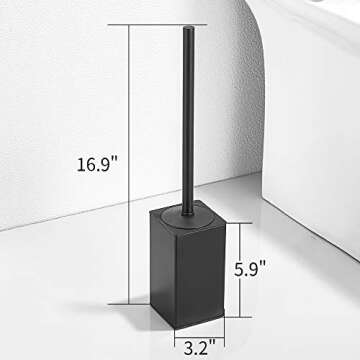 Freestanding Toilet Brush Holder for bathrooms 304 Stainless Steel Toilet Brush Stand Square Storage and Organization Rust Resistant 17-inch high Matte Black Finished