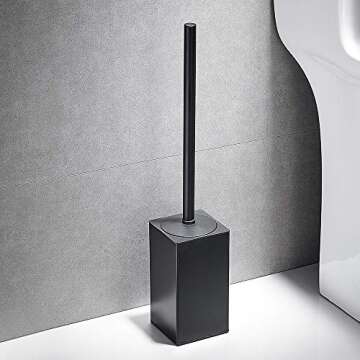 Freestanding Toilet Brush Holder for bathrooms 304 Stainless Steel Toilet Brush Stand Square Storage and Organization Rust Resistant 17-inch high Matte Black Finished