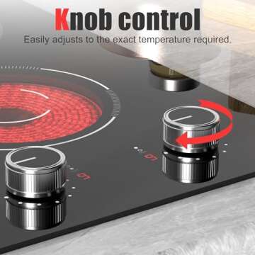 12 Inch Electric Cooktop 2 Burners, Knob Control, Plug in Electric Stove 110v, 2000w, 9 Power Levels, Countertop & Built-in Ceramic Cooktop, Residual Heat Indicator, Overheat Protection,Karienvir