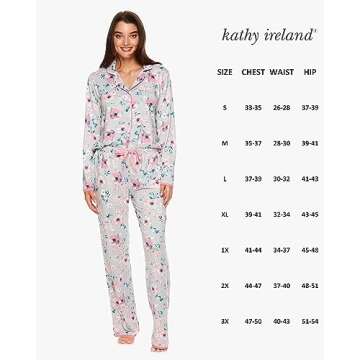 kathy ireland Womens Pajama Set and Lounge Set - PJ Set for Women with Long Sleeve Pajama Top and Pajama Pants with Pockets