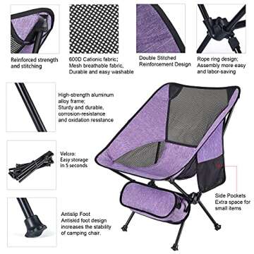 Banzk Camping Chairs for Adults 2023 Outdoor Ultralight Folding Compact Chairs Portable Backpacking Lawn Chair for Beach Outside Picnic Travel Fishing Hiking 400lb (Grey)