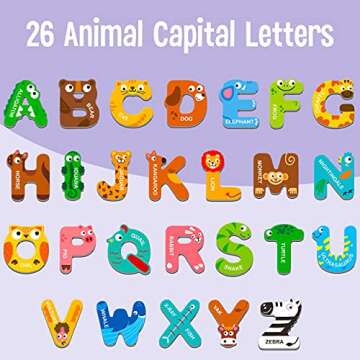 Large Size Magnetic Letters, Cute Animal Alphabet ABC Magnets for Fridge Colorful Uppercase Animals Toys Set Educational Spelling Learning Games for Kids, Toddlers 3 4 5 Years Old