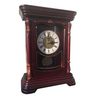 Vmarketingsite Mantel Pendulum Solid Wood Table Battery Operated. Quiet, Shelf Clock Westminster Chimes on The Hour, 9.9" x 12.6" x 4.4", (Mahogany - Roman Numerals, Wood)