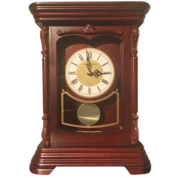 Vmarketingsite Mantel Pendulum Solid Wood Table Battery Operated. Quiet, Shelf Clock Westminster Chimes on The Hour, 9.9" x 12.6" x 4.4", (Mahogany - Roman Numerals, Wood)