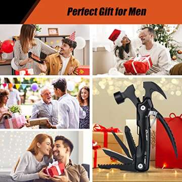 Dusor Stocking Stuffers for Adults Men 12 in 1 Hammer Multitool, Gifts for Men Dad Him, Mens Gifts for Christmas, Dad Gifts for Men Who Have Everything, Camping Essentials Cool Gadgets Tools for Men