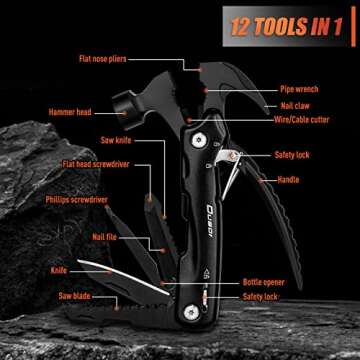 Dusor Stocking Stuffers for Adults Men 12 in 1 Hammer Multitool, Gifts for Men Dad Him, Mens Gifts for Christmas, Dad Gifts for Men Who Have Everything, Camping Essentials Cool Gadgets Tools for Men