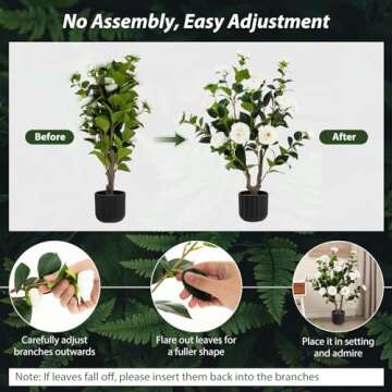 DREAMADE Artificial Camellia Tree Set of 2, 38” Tall Potted Plants Artificial Decoration w/Cement Pot, 24 Flowers, Decorative Bonsai, Faux Plant Greenery for Indoor Living Room Office Dining Room