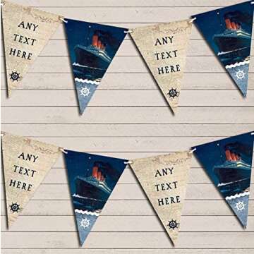 Vintage Nautical Map Sea Ship Titanic Personalized Birthday Bunting Garland Banner Decoration