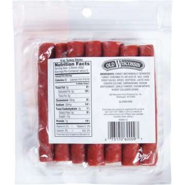 Old Wisconsin Turkey Sausage Snack Sticks, Naturally Smoked, Ready to Eat, High Protein, Low Carb, Keto, Gluten Free, 6 Ounce Resealable Package