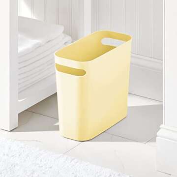 mDesign Plastic Small Trash Can, 1.5 Gallon/5.7-Liter Wastebasket, Narrow Garbage Bin with Handles for Bathroom, Laundry, Home Office - Holds Waste, Recycling, 10" High, Aura Collection, Light Yellow