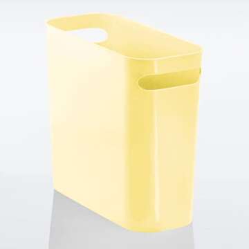 mDesign Plastic Small Trash Can, 1.5 Gallon/5.7-Liter Wastebasket, Narrow Garbage Bin with Handles for Bathroom, Laundry, Home Office - Holds Waste, Recycling, 10" High, Aura Collection, Light Yellow