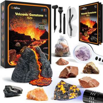 GobiDex Gemstone Dig Kit, Volcano Science Kits for Kids Age 6-8-12, Discover Glowing Flame Stone, Dig Up Real Raw Stones, STEM Educational Fun Toy for Kids, Birthday Geology Gifts for Boys Girls