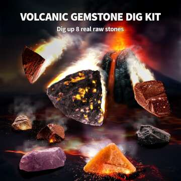 GobiDex Gemstone Dig Kit, Volcano Science Kits for Kids Age 6-8-12, Discover Glowing Flame Stone, Dig Up Real Raw Stones, STEM Educational Fun Toy for Kids, Birthday Geology Gifts for Boys Girls